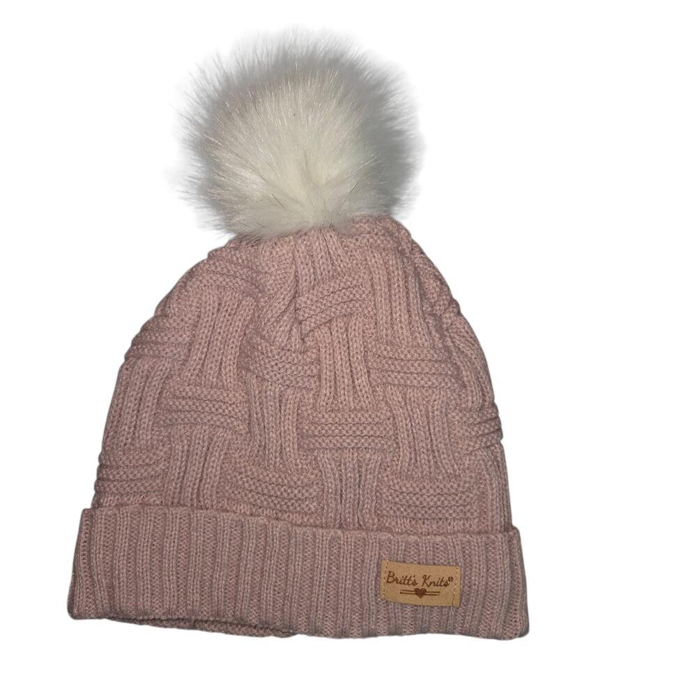 Britts Knits Sherpa Lined Pom Winter Hat Dusty Rose